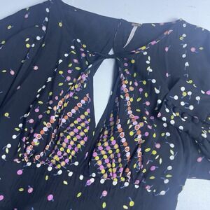 Free People Womens Coryn Mini Dress Size 2 Long Sleeve Boho Peasant Black Dot